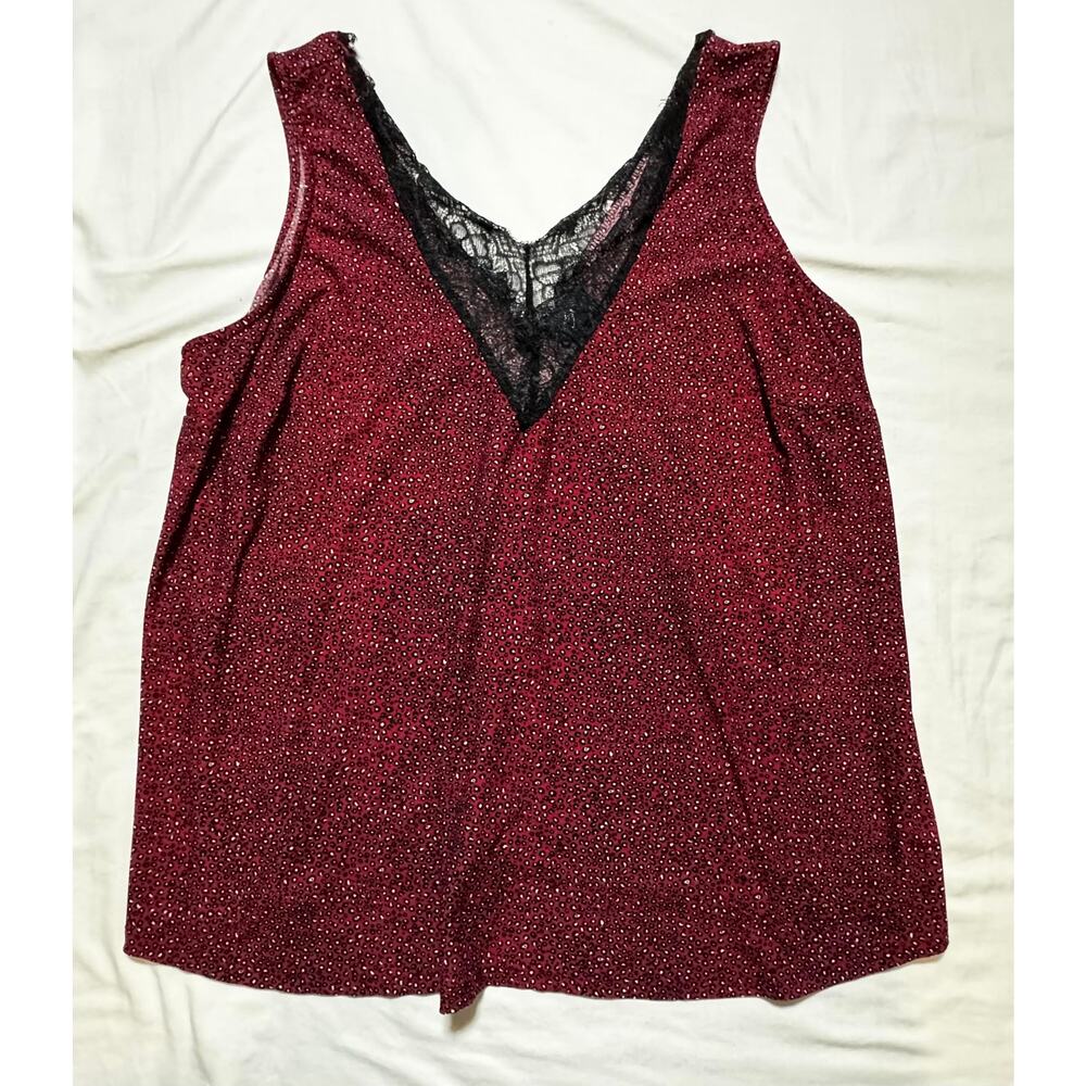 Daytrip Red Animal Print Lace Trim Tank Blouse 1X Flowy Date Night Top - Picture 2 of 10